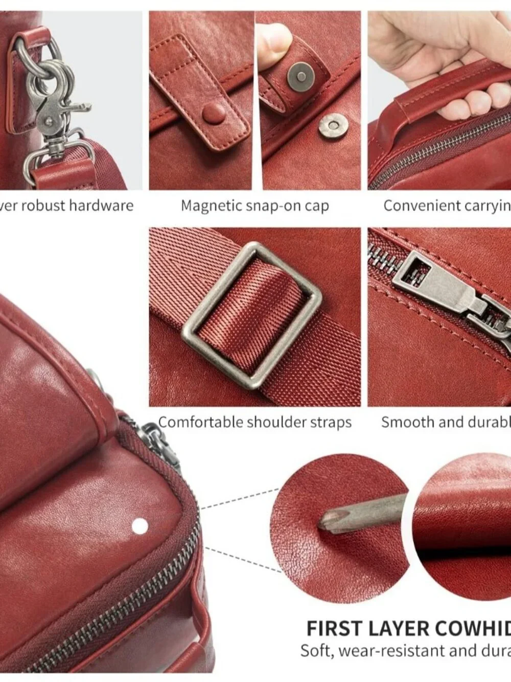 Men's Maroon Leather Shoulder Sling Travel Crossbody Stylish Magnetic Buckle Bag